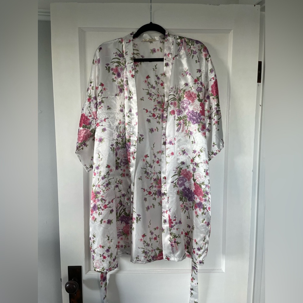 Faux Satin Floral Robe